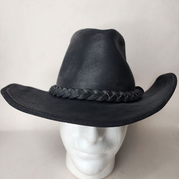 Vintage Wilsons Cowboy Hat Black Leather Outback Western USA Made Size Large - Picture 4 of 11
